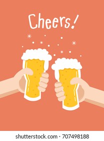 Hands holding beers vector, Cheers symbols illustration.
