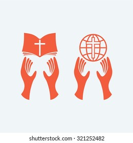 Hands holding bible, hand holding world, Christianity, worship, Bible, globe, world, missions