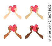 Hands holding a big heart. Vector, flat style