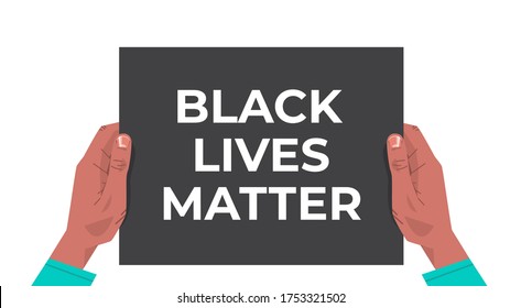 hands holding black lives matter banner awareness campaign against racial discrimination of dark skin color support for equal rights of black people horizontal vector illustration