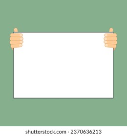 Manos sosteniendo un cartel en blanco. Simple banner con espacio de copia. Ilustración vectorial en un estilo plano