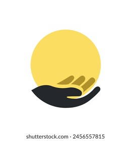 Manos sosteniendo un círculo en blanco icono logo Diseño gráfico de Vector
