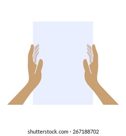 Hands Holding Blank Paper on White Background. Vector