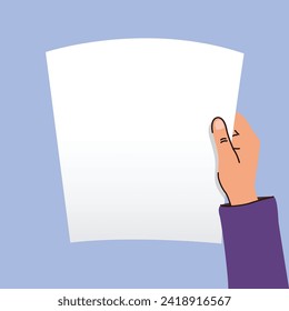 hands holding blank paper sheet cartoon flat vector illustration