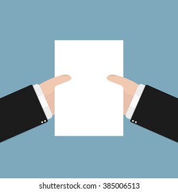 hands holding blank paper. Vector illustration