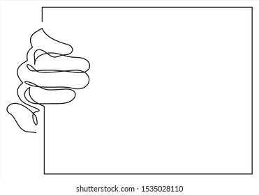 hands holding blank piece of paper-continuous line drawing