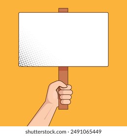 Manos sosteniendo un cartel en blanco en estilo plano