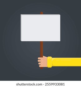 Hands Holding Blank Sign for protest poster or Placard and protest announcement board, Cartoon illustration