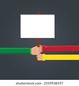 Hands Holding Blank Sign for protest poster or Placard and protest announcement board, Cartoon illustration