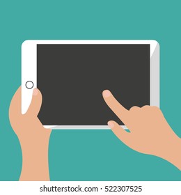 hands holding a blank tablet illustration isolated in a green background