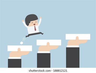 Hands holding blocks to help businessman to go to success, Career and growth Concept, VECTOR, EPS10