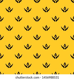 Hands holding blood drop pattern seamless vector repeat geometric yellow for any design
