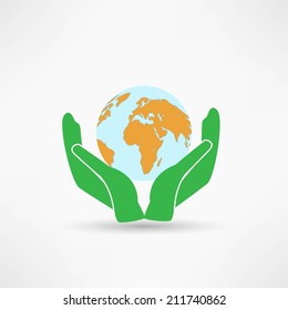 Hands holding a blue earth