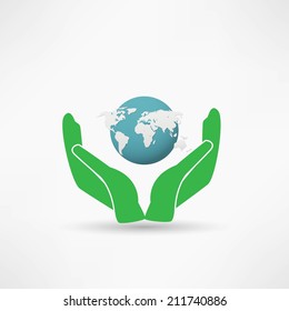 Hands holding a blue earth