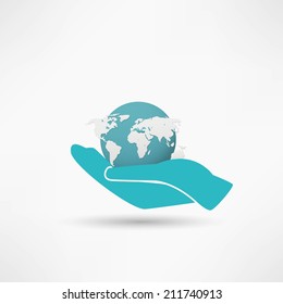 Hands holding a blue earth