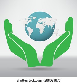 Hands holding a blue earth