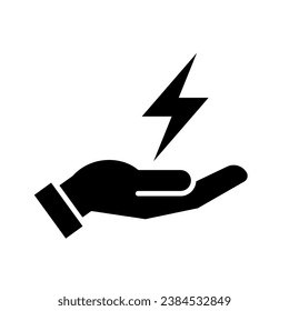 Hands holding bolt sign icon, Save energy electricity concept, Vector illustration