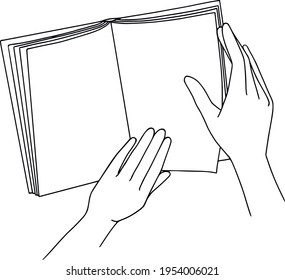 Hands holding a book. Bookish line art. Love reading clipart. Bookish female line drawing. Book lover gift.