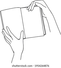 Hands holding a book. Bookish line art. Love reading clipart. Bookish female line drawing. Book lover gift.