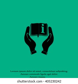 Hands holding book catalog vector icon Hand. book in the hand. brochure presentation. Booklet in hands. Book design. Catalog sheet display.
