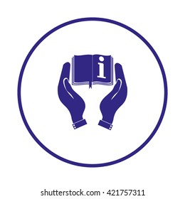 Hands holding book catalog vector icon Hand. book in the hand. brochure presentation. Booklet in hands. Book design. Catalog sheet display.