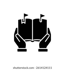 Hands Holding Book with Flags Minimal Black Icon