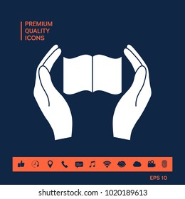 Hands holding book- protection icon