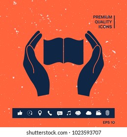 Hands holding book- protection icon