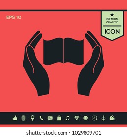Hands holding book- protection icon
