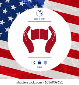 Hands holding book- protection icon