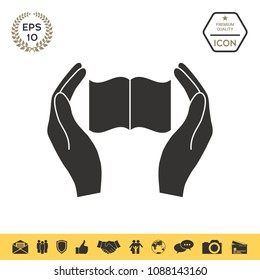 Hands holding book- protection icon