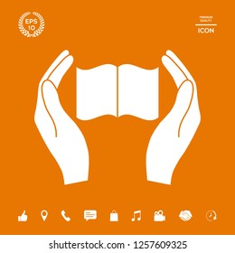 Hands holding book- protection icon. Graphic elements for your design