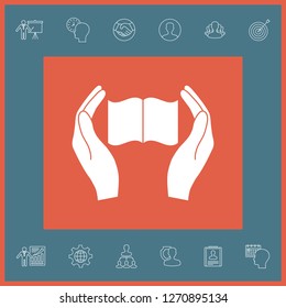 Hands holding book- protection icon. Graphic elements for your design