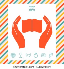 Hands holding book- protection icon. Graphic elements for your design