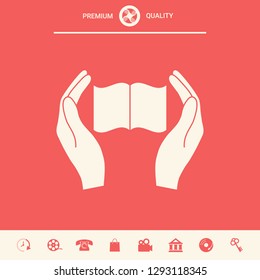 Hands holding book- protection icon. Graphic elements for your design