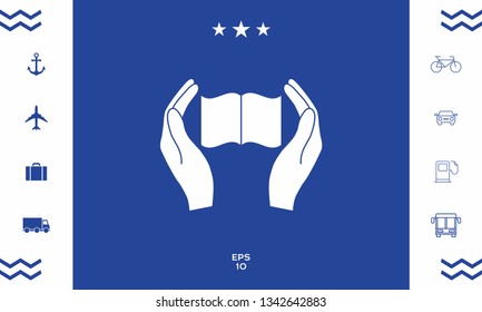 Hands holding book- protection icon. Graphic elements for your design