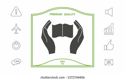 Hands holding book- protection icon. Graphic elements for your design