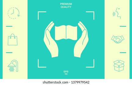 Hands holding book- protection icon. Graphic elements for your design