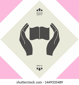 Hands holding book- protection icon. Graphic elements for your design