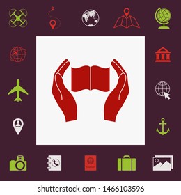 Hands holding book- protection icon. Graphic elements for your design