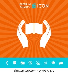 Hands holding book- protection icon. Graphic elements for your design