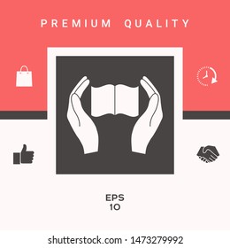 Hands holding book- protection icon. Graphic elements for your design