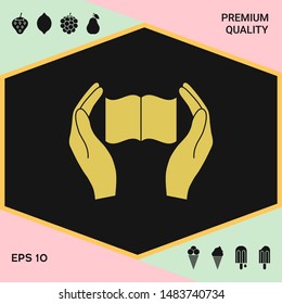 Hands holding book- protection icon. Graphic elements for your design