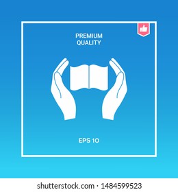 Hands holding book- protection icon. Graphic elements for your design