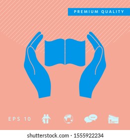 Hands holding book- protection icon. Graphic elements for your design