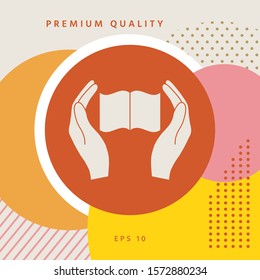 Hands holding book- protection icon. Graphic elements for your design