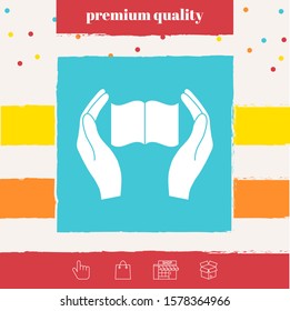 Hands holding book- protection icon. Graphic elements for your design