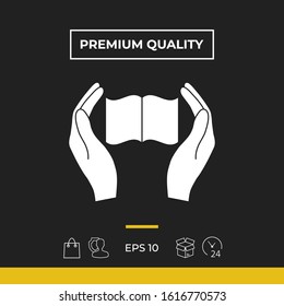 Hands holding book- protection icon. Graphic elements for your design