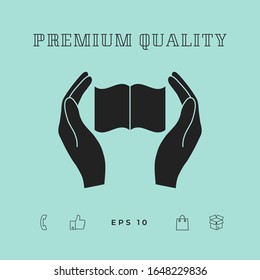 Hands holding book- protection icon. Graphic elements for your design