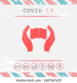 Hands holding book- protection icon. Graphic elements for your design